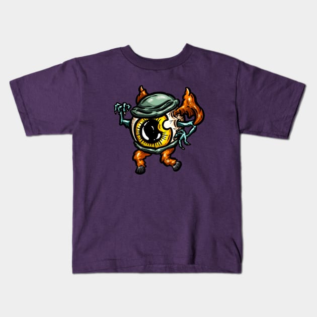 Eyeball Devil Flying Rockabilly Tattoo Cartoon Style Eye Kids T-Shirt by Squeeb Creative